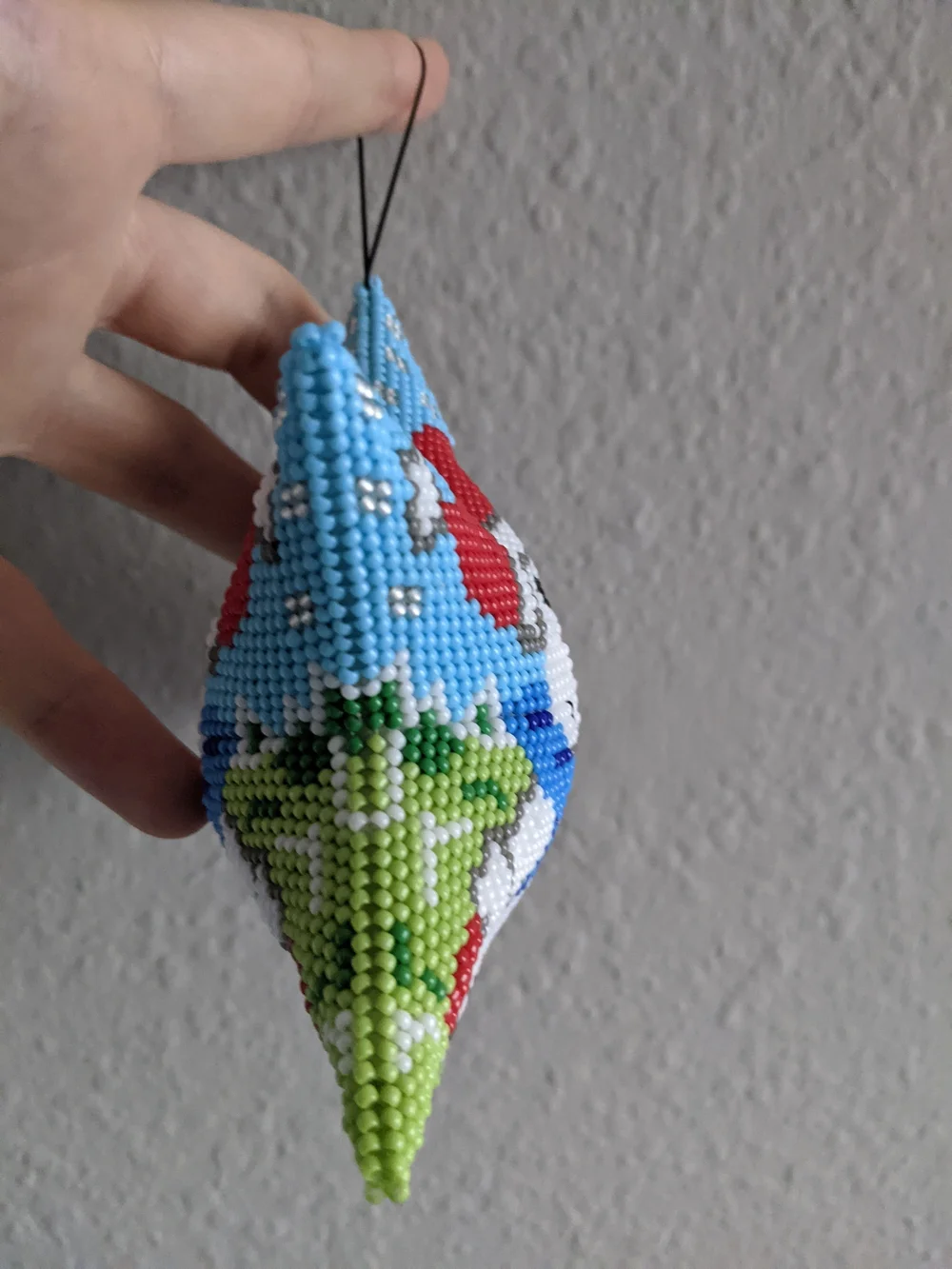 Handmade Blue Star Snowman Ornament with Red Hat